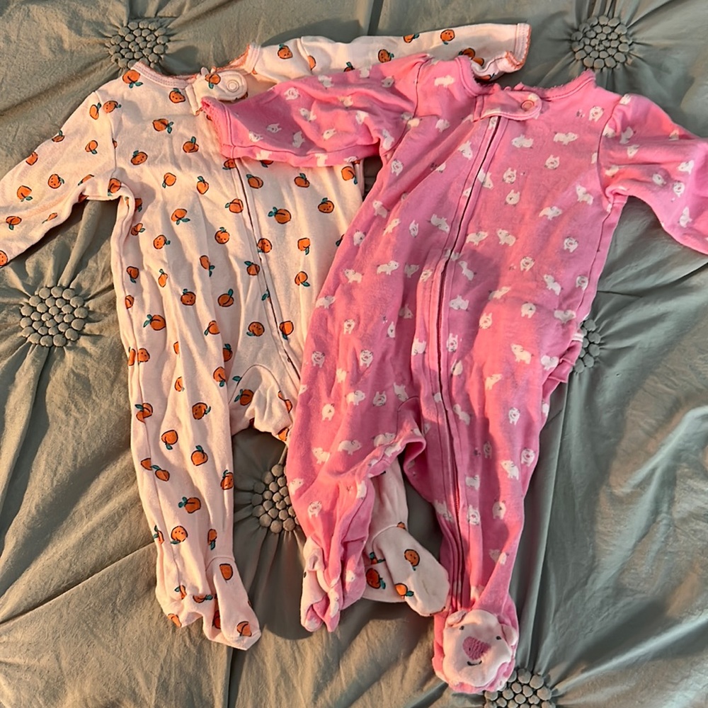 Carter's Baby Footed One-Pieces - Pink and Light Peach with Orange Print